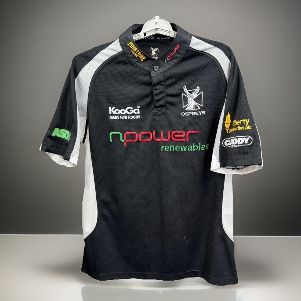 Vintage Ospreys Rugby Jersey by KooGa Mens Large Black 2005-06 Rugby Union